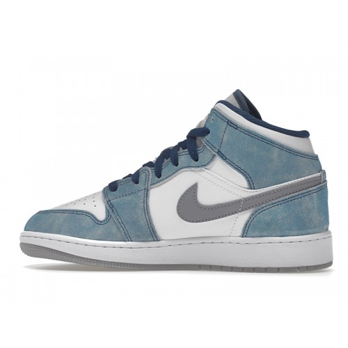 Кроссы Jordan 1 Mid SE French Blue Light Steel (GS) - подростковая сетка размеров