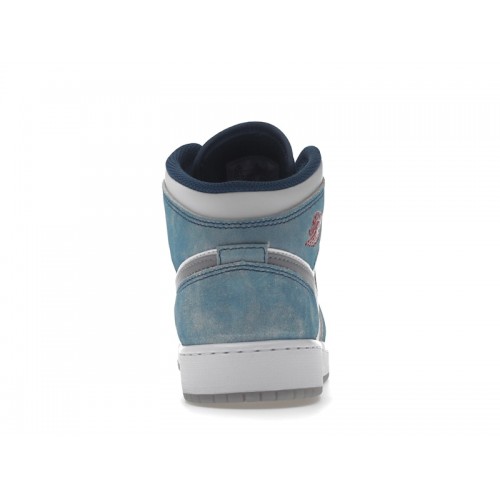 Кроссы Jordan 1 Mid SE French Blue Light Steel (GS) - подростковая сетка размеров