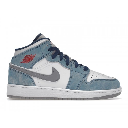 Кроссы Jordan 1 Mid SE French Blue Light Steel (GS) - подростковая сетка размеров