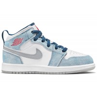 Детские кроссовки Jordan 1 Mid SE French Blue Light Steel (PS)