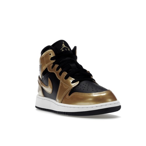 Кроссы Jordan 1 Mid SE Metallic Gold Black (GS) - подростковая сетка размеров