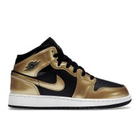 Подростковые кроссовки Jordan 1 Mid SE Metallic Gold Black (GS)
