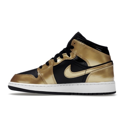 Кроссы Jordan 1 Mid SE Metallic Gold Black (GS) - подростковая сетка размеров