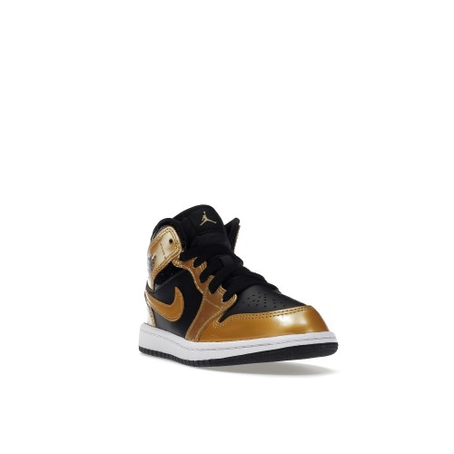 Кроссы Jordan 1 Mid SE Metallic Gold Black (PS) - подростковая сетка размеров