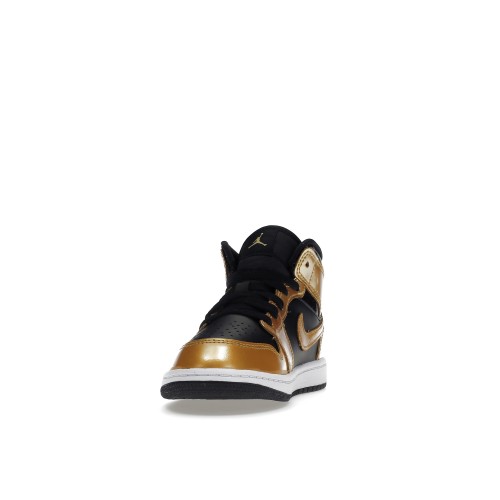 Кроссы Jordan 1 Mid SE Metallic Gold Black (PS) - подростковая сетка размеров
