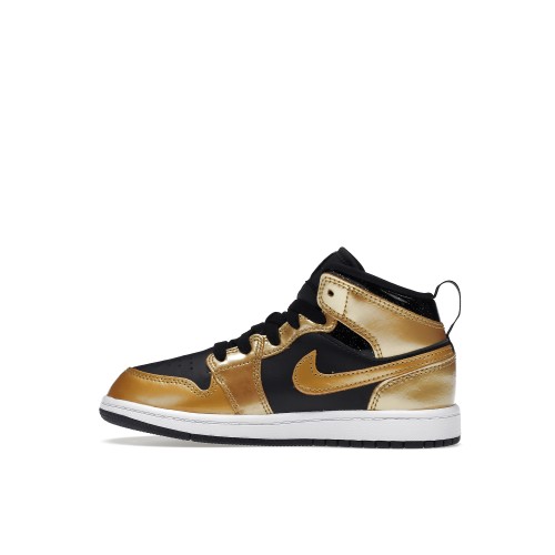 Кроссы Jordan 1 Mid SE Metallic Gold Black (PS) - подростковая сетка размеров