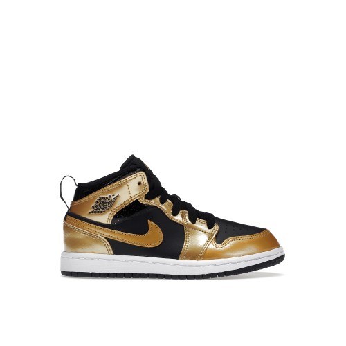 Кроссы Jordan 1 Mid SE Metallic Gold Black (PS) - подростковая сетка размеров