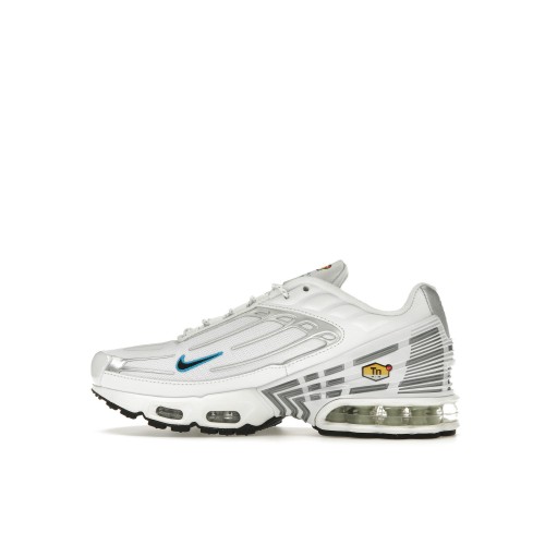 Кроссы Nike Air Max Plus 3 White Metallic Silver Laser Blue (GS) - подростковая сетка размеров