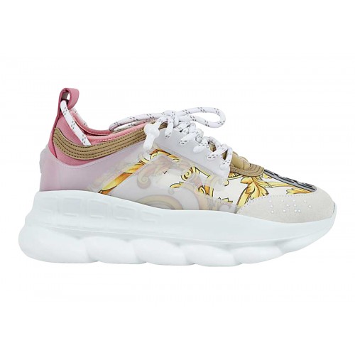 Кроссы Versace Chain Reaction White Pink Yellow Barocco (W) - женская сетка размеров