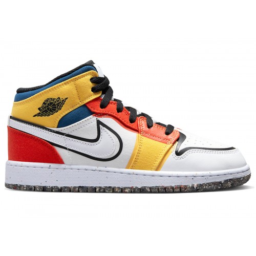 Кроссы Jordan 1 Mid Multi-Color Canvas (GS) - подростковая сетка размеров
