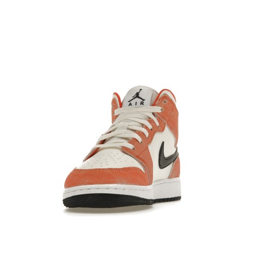 Кроссы Jordan 1 Mid SE Orange Suede (GS) - подростковая сетка размеров