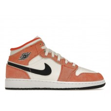 Подростковые кроссовки Jordan 1 Mid SE Orange Suede (GS)