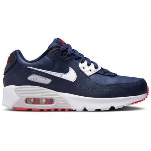 Кроссы Nike Air Max 90 Leather Obsidian Track Red (GS) - подростковая сетка размеров