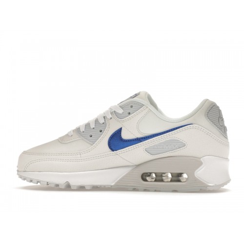 Кроссы Nike Air Max 90 White Metallic Blue (W) - женская сетка размеров