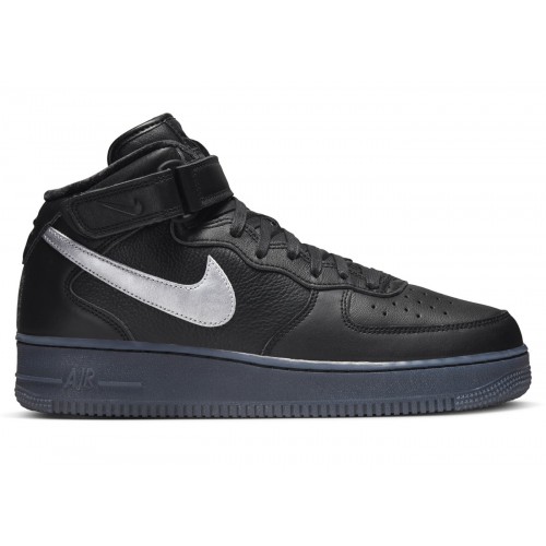 Кроссы Nike Air Force 1 Mid PRM Black Metallic Silver - мужская сетка размеров