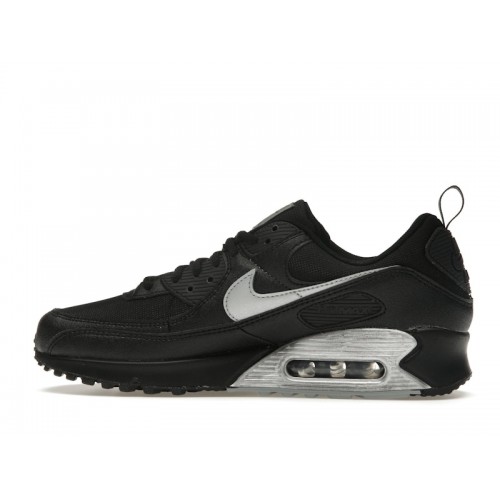Кроссы Nike Air Max 90 Black Metallic Silver Mini Swoosh - мужская сетка размеров