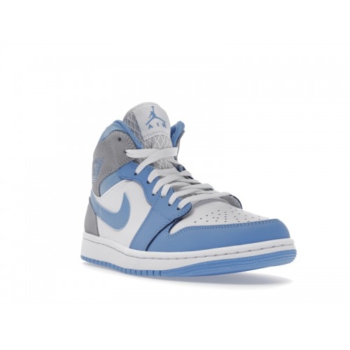 Кроссы Jordan 1 Mid University Blue Grey - мужская сетка размеров