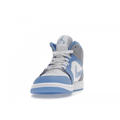Кроссы Jordan 1 Mid University Blue Grey - мужская сетка размеров