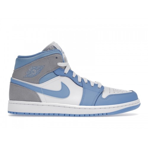 Кроссы Jordan 1 Mid University Blue Grey - мужская сетка размеров