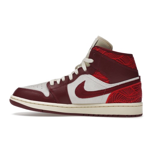 Кроссы Jordan 1 Mid SE Tiki Leaf Team Red (W) - женская сетка размеров