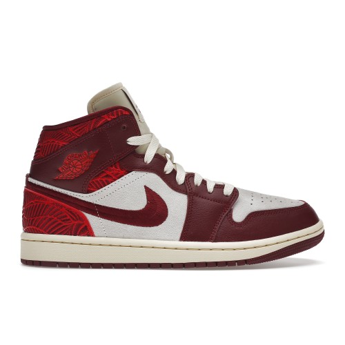 Кроссы Jordan 1 Mid SE Tiki Leaf Team Red (W) - женская сетка размеров