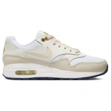 Подростковые Nike Air Max 1 White Bronzine Barely Volt Light Orewood Brown (GS)