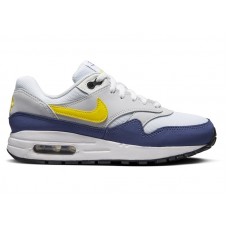 Подростковые Nike Air Max 1 White Blue Recall Pure Platinum Tour Yellow (GS)
