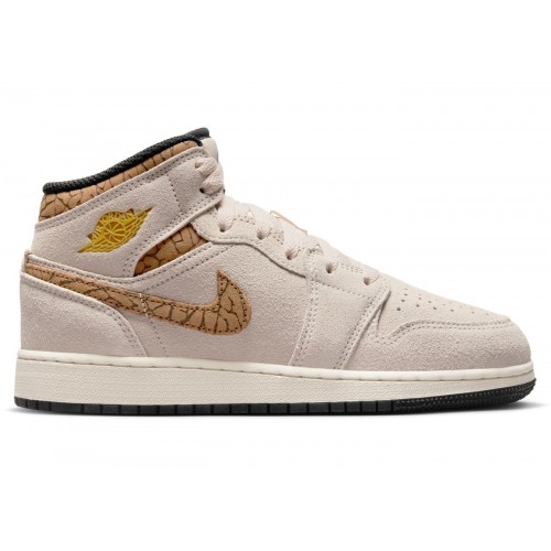 Кроссы Jordan 1 Mid SE Brown Elephant (GS) - подростковая сетка размеров