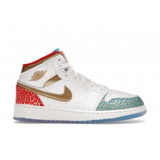 Подростковые кроссовки Jordan 1 Mid Sneaker School NC to Chicago (GS)