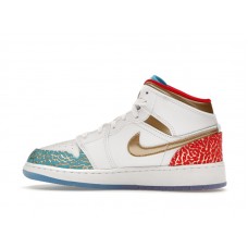 Подростковые Jordan 1 Mid Sneaker School NC to Chicago (GS)