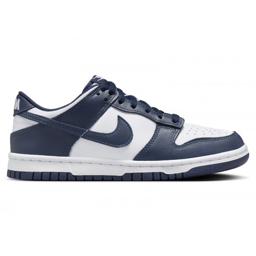 Кроссы Nike Dunk Low White Midnight Navy (GS) - подростковая сетка размеров