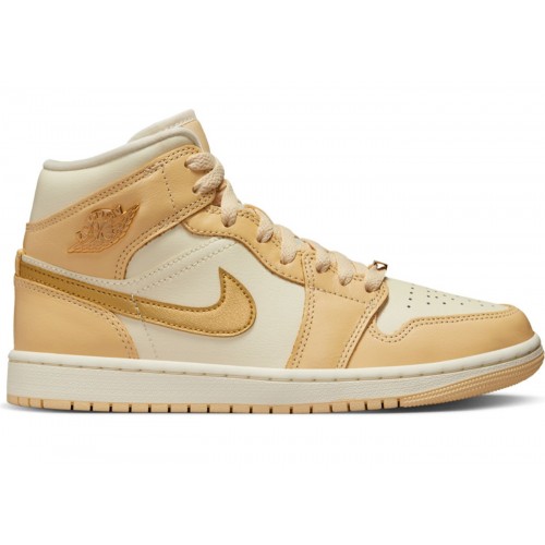 Кроссы Jordan 1 Mid SE Pale Vanilla Metallic Gold (W) - женская сетка размеров