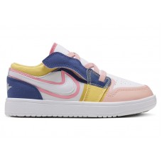 Детские Jordan 1 Low ALT SE White French Blue Topaz Gold Coral Chalk (PS)
