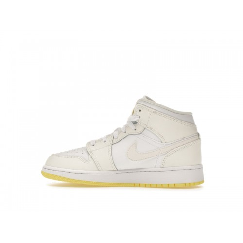 Air Jordan 1 Mid GS Sail Light Laser Orange - подростковая сетка размеров