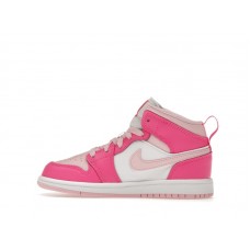 Детские Jordan 1 Mid White Fierce Pink (PS)