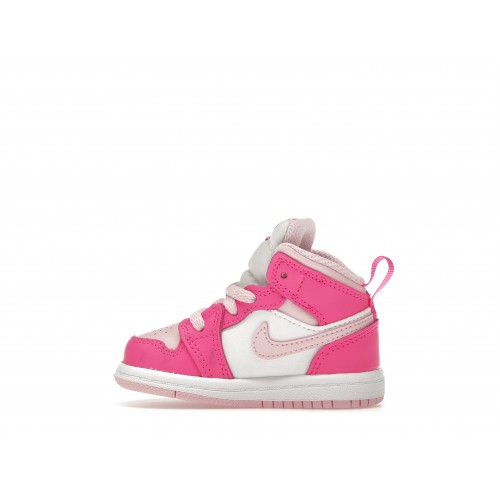 Кроссы Jordan 1 Mid White Fierce Pink (TD) - детская сетка размеров