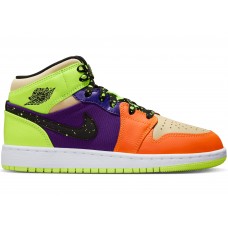 Детские кроссовки Jordan 1 Mid SE Volt Vivid Orange (PS)