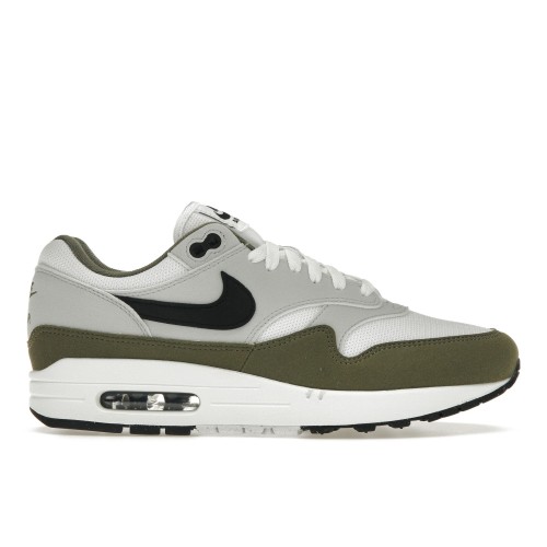 Кроссы Nike Air Max 1 White Black Medium Olive - мужская сетка размеров