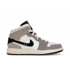 Подростковые кроссовки Jordan 1 Mid SE Craft White Cement Grey Black (GS)