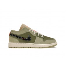 Подростковые кроссовки Jordan 1 Low SE Sky J Light Olive (GS)