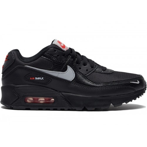 Кроссы Nike Air Max 90 Next Nature Black Wolf Grey Crimson (GS) - подростковая сетка размеров