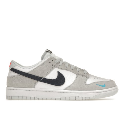 Кроссы Nike Dunk Low White Grey Navy Aqua Mini Swoosh - мужская сетка размеров