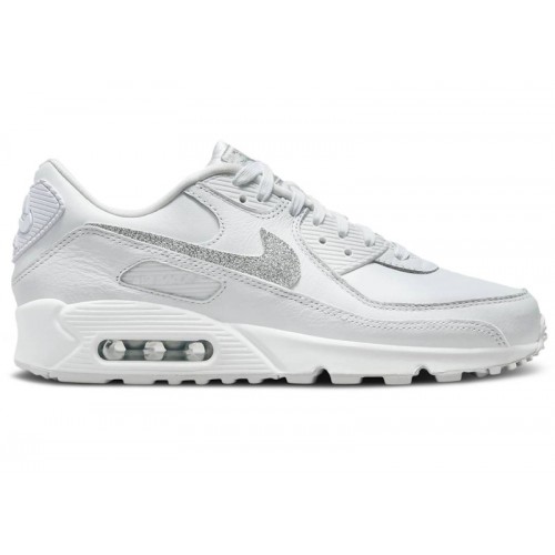 Кроссы Nike Air Max 90 SE Silver Glitter (W) - женская сетка размеров