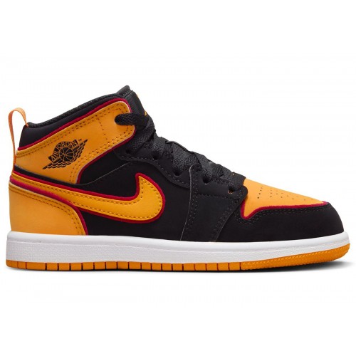 Кроссы Jordan 1 Mid SE Black Vivid Orange (PS) - подростковая сетка размеров
