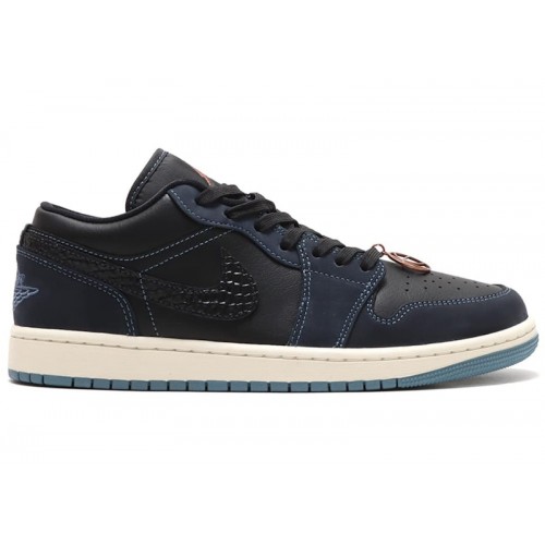 Кроссы Jordan 1 Low SE Black Dark Obsidian Snakeskin (W) - женская сетка размеров