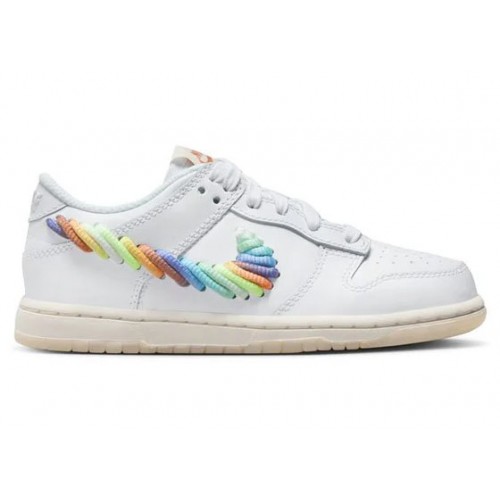 Кроссы Nike Dunk Low SE Rainbow Lace Swoosh White (PS) - детская сетка размеров