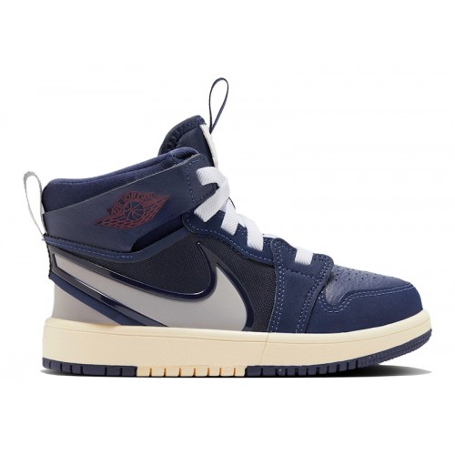 Кроссы Jordan 1 Mid RM EasyOn Midnight Navy Varsity Red Muslin Atmosphere Grey (PS) - детская сетка размеров