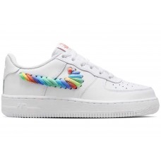 Подростковые кроссовки Nike Air Force 1 Low White Rainbow Lace Swoosh (GS)