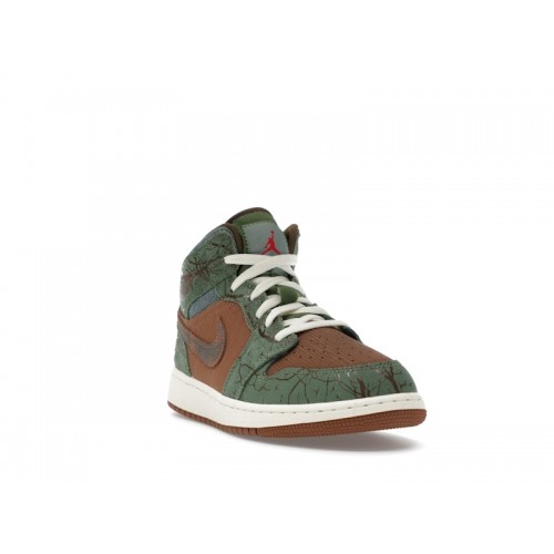 Air Jordan 1 Mid GS Treeline - подростковая сетка размеров
