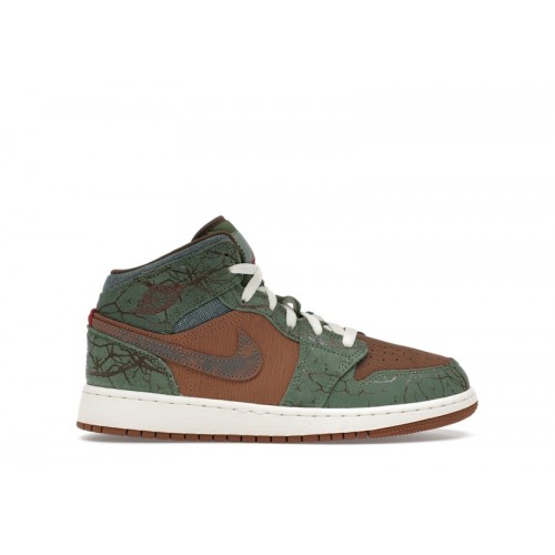 Air Jordan 1 Mid GS Treeline - подростковая сетка размеров
